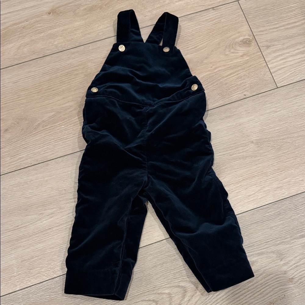 Ralph Lauren Black Velvet Kids Overalls with Gold Buttons